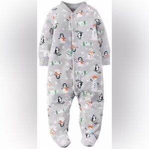Boys Fleece Footie Footed Snap up Snowman Penguin One Piece Pajamas Sleep n Play